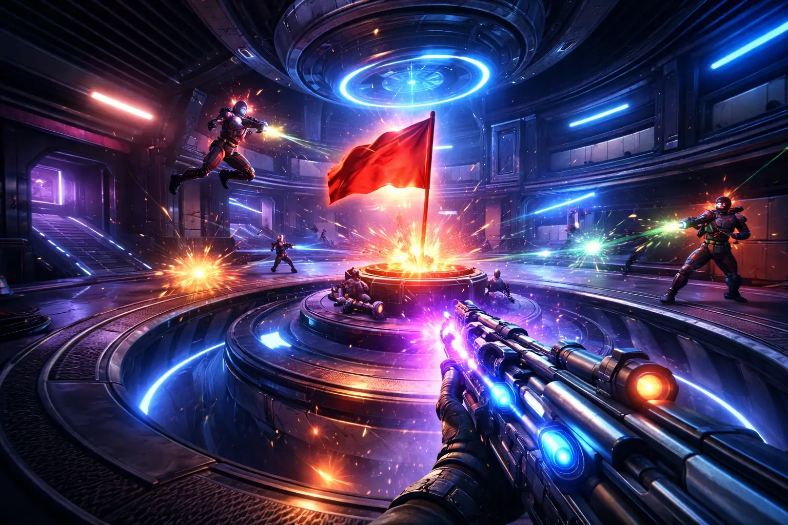 Screenshot from Xonotic — Capture the Flag gameplay